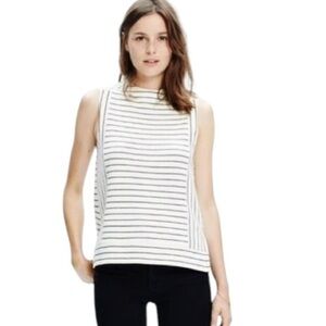 Madewell Funnel Neck Stripe Knit Top Size XS Cotton Blend Ivory Sleeveless